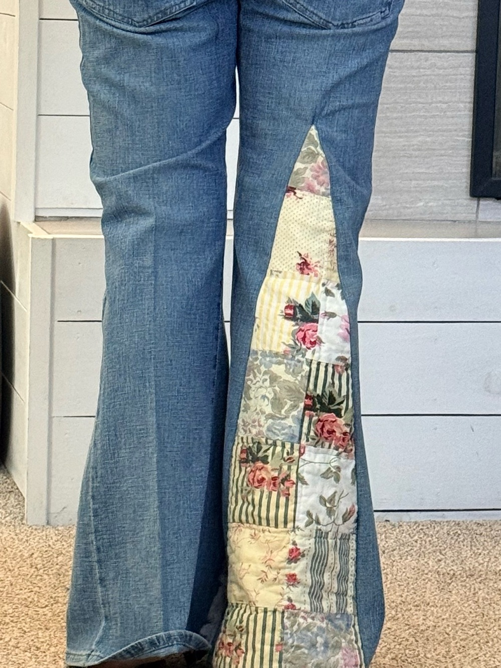 One Side Story Women’s Blue Denim Jeans with Patchwork Floral Inset